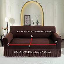 1pc Solid Brown Jacquard Thick Stretch Flounce Style Sofa Slipcover, Soft Fabric Suitable For Living Room, Bedroom, Study - Water Ripple-coffee Skirt - View 12
