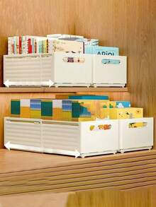 1 pieza Caja de almacenamiento de gabinete extensible, estilo deslizante para estantería, cocina, escritorio, libros, papelería, meriendas, organizador para baño, hogar, estudiante, caja de almacenamiento plegable de gran capacidad para ropa, ropa interior y calcetines