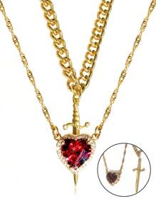 1 pièce, collier ras-de-cou couple épée de chasse en forme de cœur créatif. Pendentif cœur et épée. Couleurs or et argent. Bijoux romantiques pour la Saint-Valentin, le mariage. 2 accessoires de mode assortis