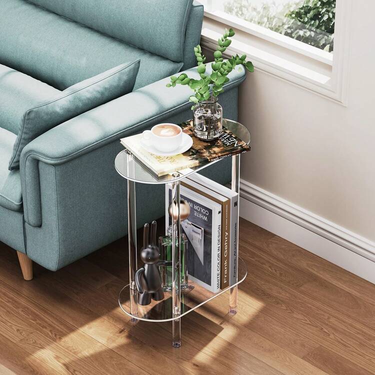 Tavolino rotondo in Cristallo Acrilico con base Onde e Riccioli basso BARRICCO 51x51xh45 cm in metacrilato 100% riciclabile colore bianco Satinato | Emporium | : tavolini da salotto