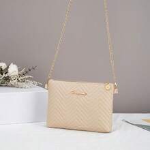 Damen neue modische wellenförmige geprägte Kette Umhängetasche, S-Logo Metall Umhängetasche, Clutch, Kuvert Tasche, mit Sicherheitsreißverschluss abnehmbarer Trageriemen Handtasche