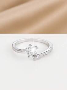 1pc Women Elegant Flower Design Zirconia Ring, Suitable For Daily Wear And Gift