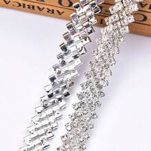 1 Yard/36 Inch Silver White 5 Rows Rhinestone Chain Trim, DIY Decoration For T-Shirt, Jacket, Dance Costume, Wedding Dress Neckline, Clothing, Bag, Shoes, Hat, Jewelry, Handicrafts, Wedding Decoration - Black - View 4
