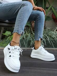 (Suggest Order 1 Size Up) Women's Solid Color Bohemian Style Casual White Sneakers, 2025 New Arrival Summer Fashion Versatile Lightweight Soft Sole Shoes, Spring Season Thick Bottom Casual Athletic Trainers