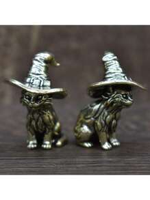 1 pièce Statue de sorcière en laiton vintage, sculpture miniature en métal massif de chat, figurine décorative d'animal, accessoire à thé en cuivre antique, artisanat de collection, décoration de maison et de chambre, ornement de table pour le salon ou la chambre à coucher, pour Halloween