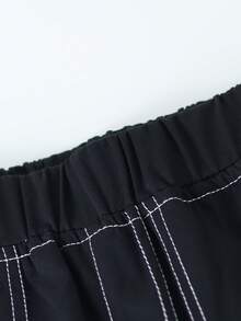 1 件青少年男孩复古休闲前卫简约牛仔效果口袋工装裤，适合秋冬季 - 黑色 - 查看 6