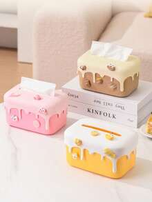 1pc Desktop Tissue Box With Cute Spring-Loaded Lifting Design, Creative Dust-Proof Napkin Holder For Living Room & Coffee Table, Removable Silicone Cover