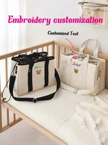 1 buc. Geantă de mămici personalizată cu șnur INS, geantă tote cu ursuleț brodat personalizată cu litere de capacitate mare, geantă de umăr ușoară și versatilă pentru mămici, geantă de mână multifuncțională de capacitate mare cu cârlig pentru cărucior, potrivită pentru uz zilnic, cadou pentru familie și prieteni, potrivită pentru Ziua Mamei, Crăciun, Festivalul Primăverii, ziua de naștere
