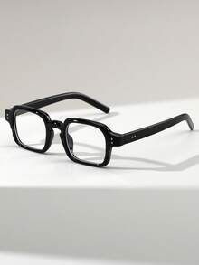 1 Pair Men's Square Studded Retro Street Style Flat Top Fashion Glasses, Versatile Daily Wear Accessory - Clear - View 12