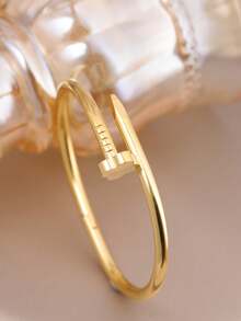 Fashion 18K Gold Plated Stainless Steel Floral Bangle Bracelets, Cubic Zirconia Inlaid, Waterproof, European Style Wrist Jewelry For Women, Casual, Wedding, Party, Valentine's Day Gift,Mom,Mother,Mother's Day,Gift - Five-leaf Clover Style - View 8