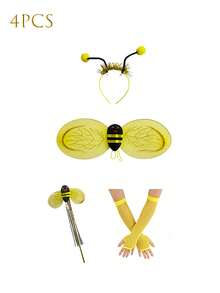 4PCS Cosplay Costume Set, Bee Wings + Bee Wand + Bee Headband + Fishnet Gloves - Suitable For Stage Show And Fairy Garden Parties, Girls And Ladies.Halloween - Multicolor - View 9