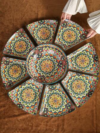 1 set Ensemble de vaisselle en céramique segmentée pour la maison, 4 options de couleurs, 8/9 pièces, convient pour les assiettes de restaurants/maison, assiettes à fruits, plats de service de cuisine, cadeau idéal pour le ménage, fournitures scolaires