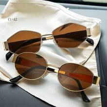 2pcs/1pc Of Ultra Light Oval Fashion Glasses, Y2K Brand Style Fashion Glasses, Casual And Outdoor Chic Accessories For Summer Women's Fashion Glasses, Women's Fashion Glasses, Autumn And Winter Clothing, Beach Accessories, Retro Y2K High-End Glasses, Business Leisure Gifts, Suitable For Daily Wear, Beach, Beach, Vacation, Walking, Shopping, Driving, Street Photography, Fashion Magazine Runway - Gold - View 17