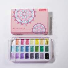 Set de pintura de acuarela sólida metálica perlada de 24 colores con brillo dorado: perfecto para el arte de uñas, pintura Thangka, dorado y diseños artísticos - Paleta compacta y práctica para viajar, vuelta al colegio, útiles escolares