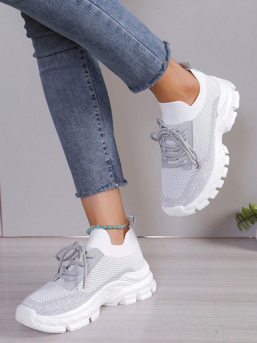 24pcs Women's Color Block Pattern Letter Lightweight Road Running Sneakers