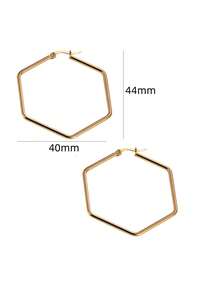 几何设计环形耳环 - 金黃色 - 查看 4