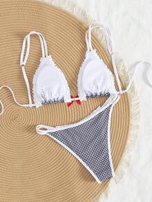 Wiosna/Lato Modne Czarno-Białe Kratki Tankini Bikini Zestawy