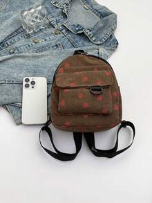 1 Pc Mini Cute Strawberry Print Maiden Backpack Children Small Backpack Snack Pack Versatile Lightweight Portable Zip Closure For Daily Storage Bag For Travel Vacation Shopping Kids Outdoor Supermarket Festival Children's Gifts Give A Gift To Your Daughter Fashion Corduroy Sweet Strawberry Pattern Adornment Casual Backpack Perfect Key Storage Bag For Young Children Pupils Girl BestfriendTravel Accessories - Multicolor - View 3