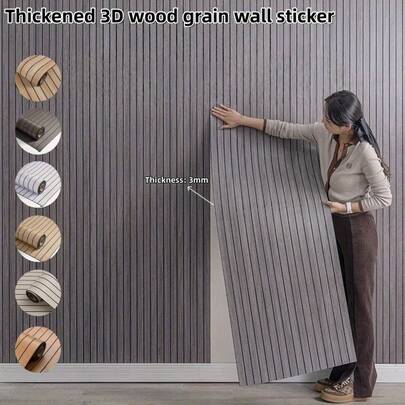 1 rollo de 300cm*40cm Paneles de pared autoadhesivos de grano de madera 3D, paneles de pared de espuma flexible con aislamiento acústico, paneles de grano de madera para decoración de interiores, adecuados para sala de estar, dormitorio, oficina, fondo de TV, techo y decoración del hogar