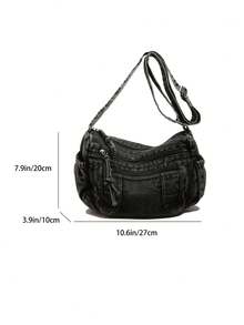 1 pieza Bolso de bandolera casual y versátil de diseño con cremallera para uso diario - Negro - Ver 3