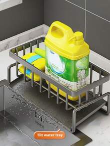 1 Sink Organizer With Automatic Drain Tray For Sponges, Dishwashing Liquid, Cleaning Towels And Brushes, And Organization Basket For Home Cleaning Kitchen Countertops, Black Or Gray Dish Cloth Holder, No Drilling Or Suction Cups Required, Drain Rack Basket Organizer - 灰色 - 查看 9