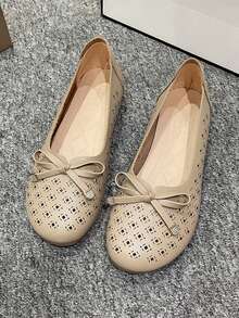 Teen Girls Flat Slip-On Loafers, Hollow Breathable Casual Comfortable Soft Bottom Moccasins For Girl, Versatile All Season - Khaki - View 3