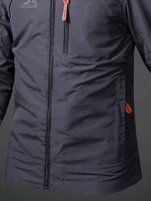 男士防风连帽夹克 - 防水，可拆卸帽子，休闲户外外套，带拉链口袋，尼龙材质，非常适合徒步旅行和休闲装 - 藍色 - 查看 6