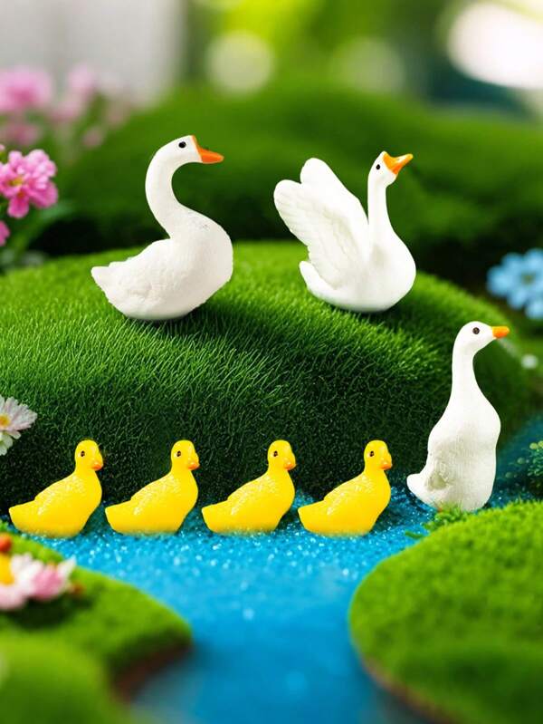 15/7 peças decorações de patinhos fofos, mini estatuetas de desenho animado, decorações criativas em miniatura de micro paisagens de musgo para festa de aniversário, mesa de escritório, decoração de carro