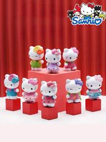 Sanrio 8pcs Sanrio Hello Kitty Cartoon Doll Set, Hello Kitty Cat Animation Peripheral Dolls, Cartoon Toy Dolls Cake Baking Decor, Automotive Model