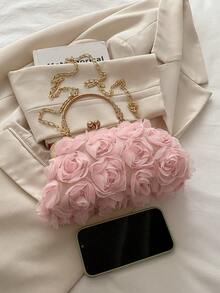 优雅玫瑰图案晚宴包、婚礼派对手拿包、温柔甜美女士钱包、情人节女士礼物（图案随机）情人节