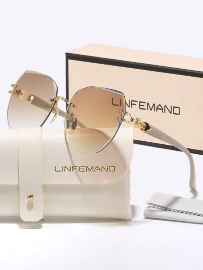 LINFEMAND Gafas decorativas geométricas livianas sin marco de moda LINFEMAND, regalo único de verano para mujer para fiestas, playa, fogatas, vacaciones, exteriores y viajes, con decoración de patillas en estilo elegante oversize con marco de mariposa