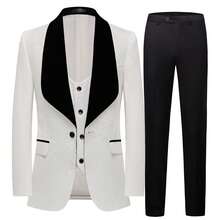 Mens 3 Piece Floral Tuxedo, Jacquard Slim Suit Set, Paisley Blazer Vest And Pants For Prom Wedding - 白色 - 查看 4