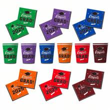 30pcs/Set Party Disposable Paper Napkins, Cups, 6 Colors (20pcs Napkins, 10pcs Cups), Suitable For Theme Parties, Gatherings, Daily Use, Home