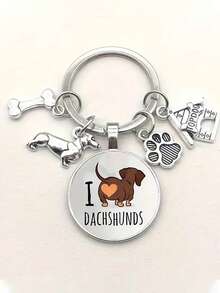 Cute Pet Dachshund Keychain, Alloy Dog Tag Keyring For Wallet, Backpack, Pet Lover, Dog Mom & Dad Gifts - Multicolor - View 3