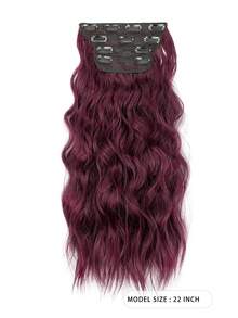 Hair Extensions Burgundy Clip In Synthetic Highlight Hair Extensions Long Wavy 4PCS Thick Hairpieces For Women - Burgundy - View 2