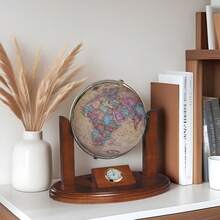 Replogle Executive 6″ Antique Desk Globes, Antique Marine Series World Desk Globe With Built-In Quartz Clock, Brass Plated Gyroscope Mount, Walnut Finish Wooden Base For Home, Office Decor And Gifts - 彩色 - 查看 3