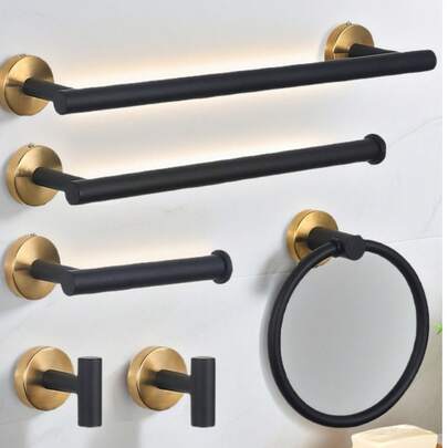 Bộ phụ kiện treo đồ phòng tắm bao gồm thanh treo khăn, vòng treo khăn, giá treo giấy vệ sinh bằng thép không gỉ, móc đa năng và thanh treo đa năng, 1 món.