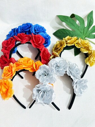 1pc Women's Gold, Silver, Red, Blue Rose Flower Faux Flower Black Headband, Christmas, Bride Wedding Decoration Hair Hoop ,Hairband For Women Hair Accessories