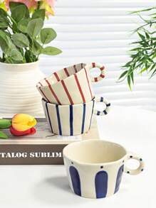 1pc Vintage Handpainted Striped Coffee Mug, Minimalist Aesthetic High-Quality Latte Mug, Office Tea Cup, Breakfast Milk Mug, Daily Water/Juice Cup, Microwave & Oven Friendly, Gift Idea