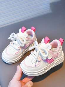 1 Pair Of Children's Casual Sports Shoes, Suitable For Daily Travel To School, Low Cut, Boys' Sneakers, Anti Slip, Wear-Resistant, Fashionable Multifunctional Board 2025 Fashionable New Style Suitable For All Seasons - Pink - View 4