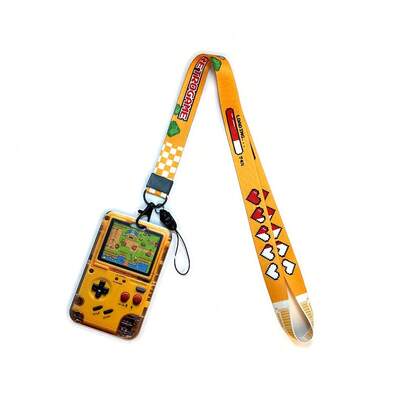 Retro Handheld Game Console ID Badge Holder Lanyard Keychain Necklace Strap Protector,School Supplies,Back To School