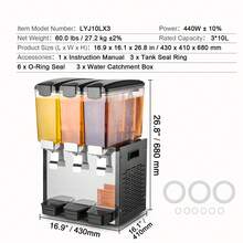 Commercial Beverage Dispenser, 3 Tanks 10 L / 10.6 QT Per Tank Juice Dispenser, 440W Stainless Steel Ice Tea Drink Machine With 45°F-54°F Cooling Temperature, For Cold Drink Restaurant Bar Party - 3 Tanks, 10 L / 10.6 QT Per Tank - View 7