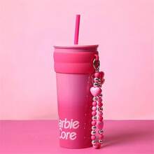 Barbie Stainless Steel Straw Cup Tumbler With Pendant 800ml/27oz Large Capacity Cartoon Cute Insulated Coffe Cup Water Bottle For Birthday Gifts - B - View 2