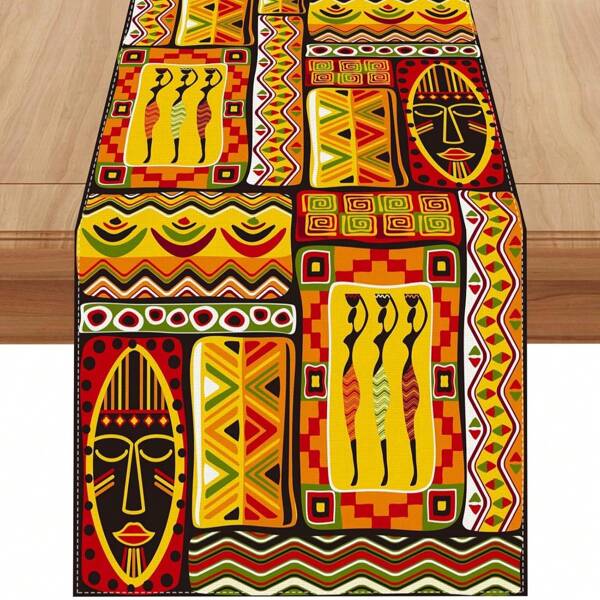 Leinen Afrikanischer Totem Tischläufer, Afroamerikanische Juneteenth Dekoration, Monatliche Accessoires für Zuhause, Küche und Esszimmertisch