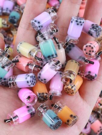 EECLYCJ 10pcs/20pcs Bag 3D Simulation Miniature Food Of Bubble Milk Tea Cup/Fruit Juice Cup DIY Glass Resin Charm For Girls / Ladies/Women To Handmade Earrings, Necklaces, Keychains, Mobile Phone Case Decoration, Hair Clip DIY Jewelry Materials Accessories,