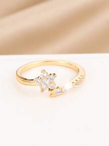 1pc Women Elegant Flower Design Zirconia Ring, Suitable For Daily Wear And Gift