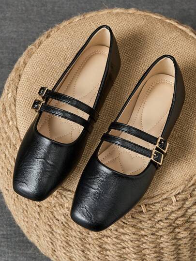 1 Pair Women's Black Pointed Toe Flats, Versatile Office Loafers, Casual Slip-On Ballerina Shoes