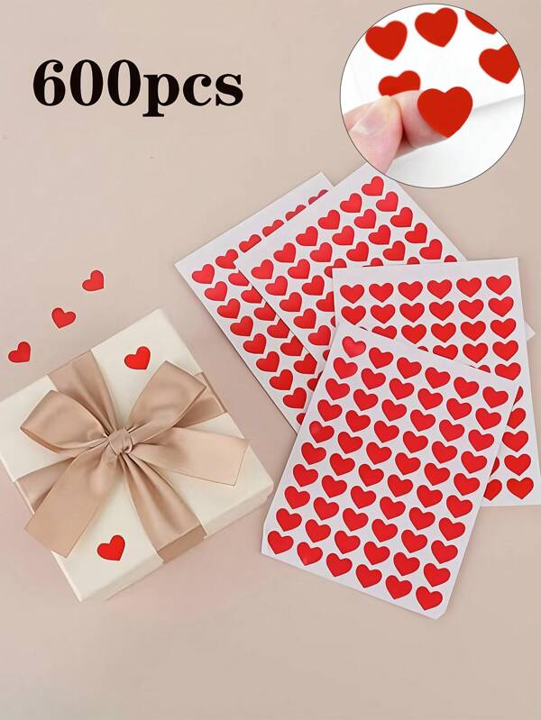 Adesivos de coração vermelhos com 3000/1200/600 peças, pequenos mini adesivos de coração, adequados para decoração de amor, recompensas, dia dos namorados, casamento, dia das mães, envelope, caixa de presente, prêmios para escola primária, volta às aulas