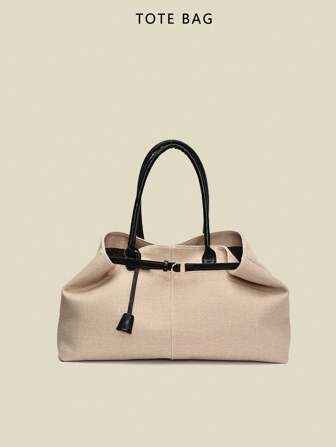 大容量通勤小众设计单肩包，休闲百搭简约时尚手提包，2025新款流行女包，舒适材质PU纹理纯色设计磁扣开合，舒适双肩带，容量大，在线手提包