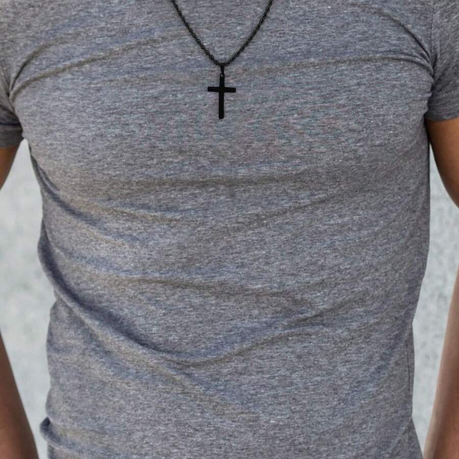 Stainless Steel Personalized Titanium Steel Cross Pendant Necklace - Solid Color Cross Single Layer Chain - View 1